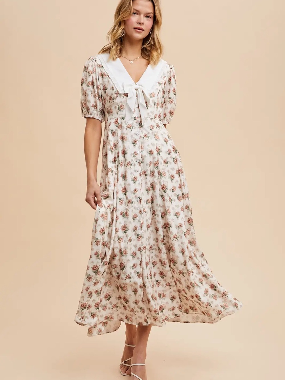 Böhme Vintage Floral Midi Dress with Collar